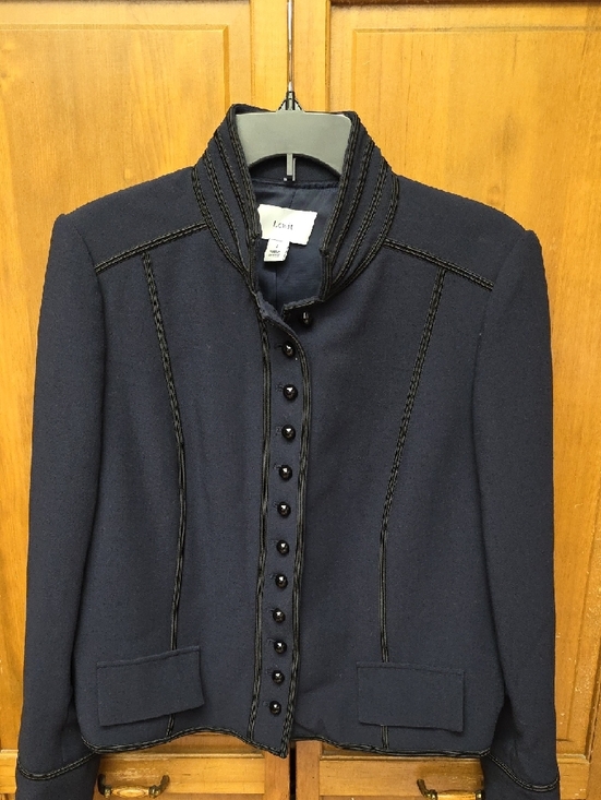 Lewit Jackets & Blazers - Lewit Navy Button-Front Piped Military-Inspired Tailored Jacket Size L